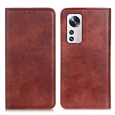 Leather Case Stands Flip Cover Holder N01P for Xiaomi Mi 12S 5G Brown