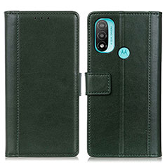 Leather Case Stands Flip Cover Holder N02P for Motorola Moto E20 Green