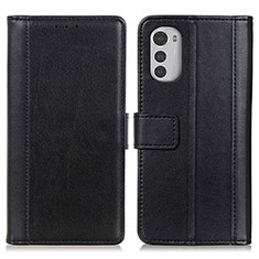 Leather Case Stands Flip Cover Holder N02P for Motorola Moto E32 Black
