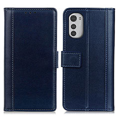 Leather Case Stands Flip Cover Holder N02P for Motorola Moto E32 Blue