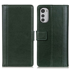 Leather Case Stands Flip Cover Holder N02P for Motorola Moto E32 Green