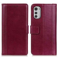 Leather Case Stands Flip Cover Holder N02P for Motorola Moto E32 Red