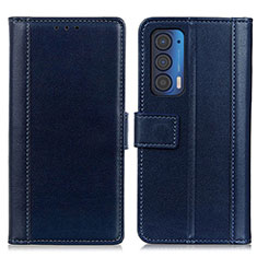 Leather Case Stands Flip Cover Holder N02P for Motorola Moto Edge (2021) 5G Blue
