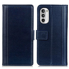 Leather Case Stands Flip Cover Holder N02P for Motorola Moto Edge (2022) 5G Blue