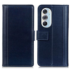 Leather Case Stands Flip Cover Holder N02P for Motorola Moto Edge Plus (2022) 5G Blue