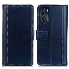 Leather Case Stands Flip Cover Holder N02P for Motorola Moto G 5G (2022) Blue