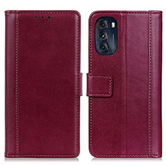 Leather Case Stands Flip Cover Holder N02P for Motorola Moto G 5G (2022) Red