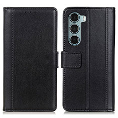 Leather Case Stands Flip Cover Holder N02P for Motorola Moto G200 5G Black