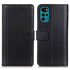 Leather Case Stands Flip Cover Holder N02P for Motorola Moto G22 Black