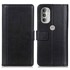 Leather Case Stands Flip Cover Holder N02P for Motorola Moto G51 5G Black