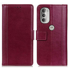 Leather Case Stands Flip Cover Holder N02P for Motorola Moto G51 5G Red