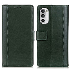 Leather Case Stands Flip Cover Holder N02P for Motorola MOTO G52 Green