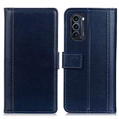 Leather Case Stands Flip Cover Holder N02P for Motorola Moto G52j 5G Blue