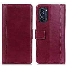 Leather Case Stands Flip Cover Holder N02P for Motorola Moto G52j 5G Red