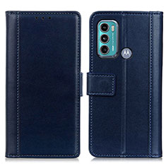 Leather Case Stands Flip Cover Holder N02P for Motorola Moto G60 Blue