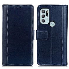 Leather Case Stands Flip Cover Holder N02P for Motorola Moto G60s Blue