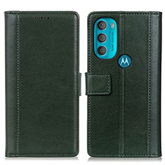 Leather Case Stands Flip Cover Holder N02P for Motorola Moto G71 5G Green