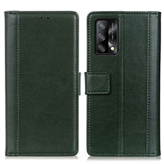 Leather Case Stands Flip Cover Holder N02P for Oppo A74 4G Green