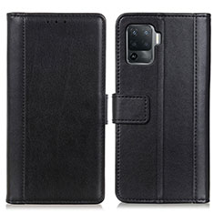 Leather Case Stands Flip Cover Holder N02P for Oppo F19 Pro Black