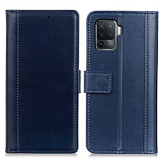 Leather Case Stands Flip Cover Holder N02P for Oppo Reno5 Lite Blue