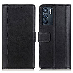 Leather Case Stands Flip Cover Holder N02P for Oppo Reno6 5G Black