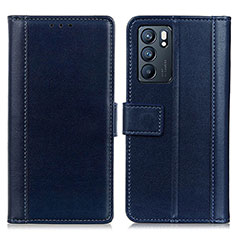 Leather Case Stands Flip Cover Holder N02P for Oppo Reno6 5G Blue