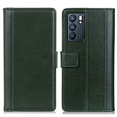 Leather Case Stands Flip Cover Holder N02P for Oppo Reno6 5G Green