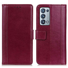 Leather Case Stands Flip Cover Holder N02P for Oppo Reno6 Pro 5G Red