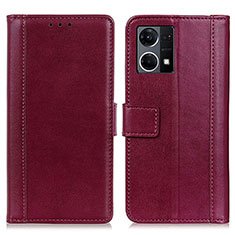 Leather Case Stands Flip Cover Holder N02P for Oppo Reno7 4G Red