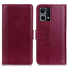 Leather Case Stands Flip Cover Holder N02P for Oppo Reno8 4G Red