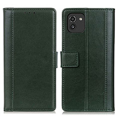 Leather Case Stands Flip Cover Holder N02P for Samsung Galaxy A03 Green