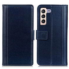 Leather Case Stands Flip Cover Holder N02P for Samsung Galaxy S21 5G Blue
