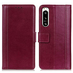 Leather Case Stands Flip Cover Holder N02P for Sony Xperia 5 IV Red