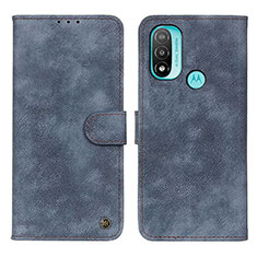 Leather Case Stands Flip Cover Holder N03P for Motorola Moto E30 Blue