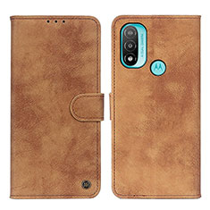 Leather Case Stands Flip Cover Holder N03P for Motorola Moto E30 Brown