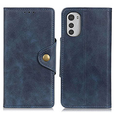 Leather Case Stands Flip Cover Holder N03P for Motorola Moto E32 Blue