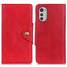 Leather Case Stands Flip Cover Holder N03P for Motorola Moto E32s Red