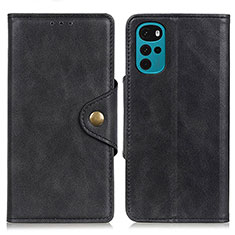 Leather Case Stands Flip Cover Holder N03P for Motorola Moto G22 Black