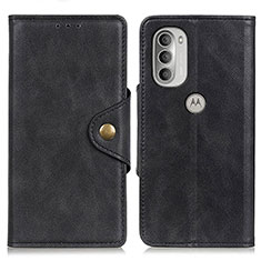 Leather Case Stands Flip Cover Holder N03P for Motorola Moto G51 5G Black