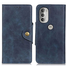 Leather Case Stands Flip Cover Holder N03P for Motorola Moto G51 5G Blue