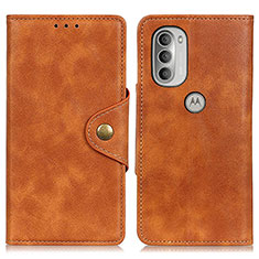 Leather Case Stands Flip Cover Holder N03P for Motorola Moto G51 5G Brown