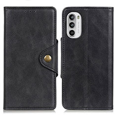 Leather Case Stands Flip Cover Holder N03P for Motorola MOTO G52 Black