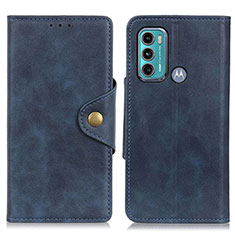 Leather Case Stands Flip Cover Holder N03P for Motorola Moto G60 Blue