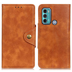 Leather Case Stands Flip Cover Holder N03P for Motorola Moto G60 Brown