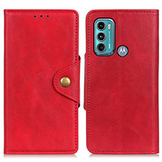 Leather Case Stands Flip Cover Holder N03P for Motorola Moto G60 Red