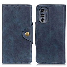 Leather Case Stands Flip Cover Holder N03P for Motorola Moto G62 5G Blue