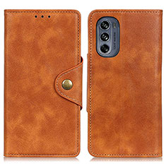 Leather Case Stands Flip Cover Holder N03P for Motorola Moto G62 5G Brown