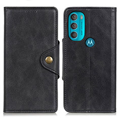 Leather Case Stands Flip Cover Holder N03P for Motorola Moto G71 5G Black
