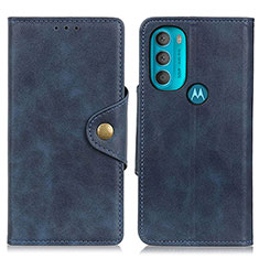 Leather Case Stands Flip Cover Holder N03P for Motorola Moto G71 5G Blue