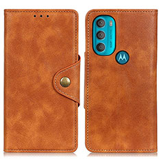 Leather Case Stands Flip Cover Holder N03P for Motorola Moto G71 5G Brown